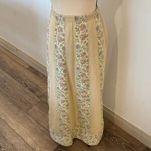 Vintage 60/70s Gregg Draddy Pastel Floral Striped Beige Maxi Skirt Linen Large